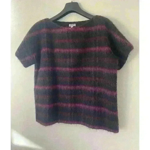 KENZO Paris Black Pink Plaid Top Alpaca Wool Blend Designer Size 36 - Picture 1 of 5
